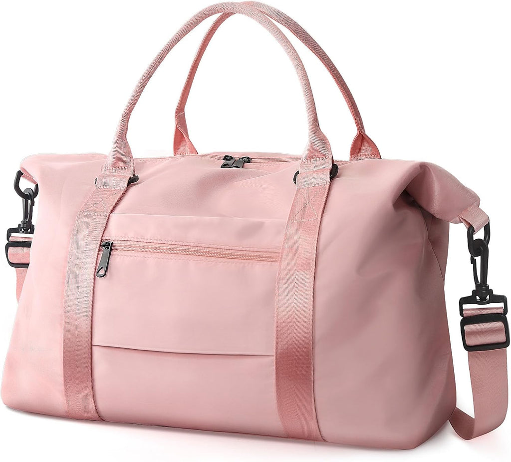 Travel Duffle Bag, Waterproof Weekender Carry On Tote Bags for Women, Sport Gym Bag for Men, Hospital Bag for Labor and Delivery, Overnight Luggage Bag with Trolley Sleeve Coral Pink